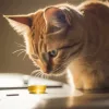 Katze, die im Labor Futter untersucht