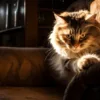Katze kratzt an braunem Wildleder-Sessel