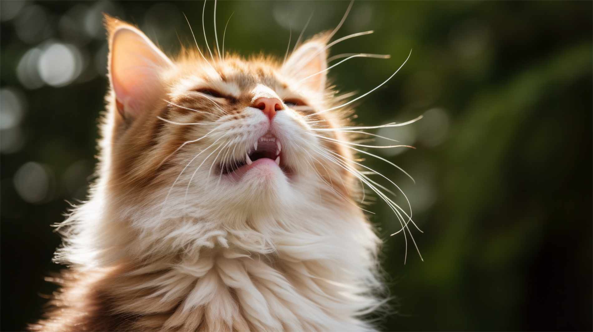 eine Katze, die mit offenem Maul die Luft beschnuppert und dabei ihr Jacobson-Organ (vomeronasal) benutzt